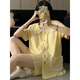 
Arctic velvet large size home clothing for women 2025 new summer short-sleeved plaid sweet princess Fengyunduo cotton pajamas three-piece set H9928 polka dot KT cat [small lapel style] M