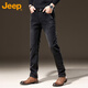 JEEP jeans men's autumn and winter high-end straight casual elastic thickened long pants for men black gray 32