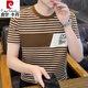 
Pierre cardin 2025 men's short-sleeved T-shirt summer trendy t-shirt spliced ​​striped handsome half-sleeved sweatshirt 2025 casual top 9898 black M