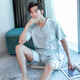 ZIPJBX夏季仿真丝睡衣男士夏款短袖短裤套头薄款冰丝绸男款休闲家居服套 开衫款9864-灰蓝色 L (100-125斤)