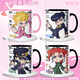 NIDJOJO's wonderful adventure Q version Gioro Jotaro Oriental Joetsusuke peripheral ceramic mug coffee cup i [white single cup] TJ4855 exquisite [mug] + coaster + spoon