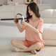 Yalu Women's Pure Cotton Pajamas Summer Short Sleeve Can Outdoor Home Clothing Set Thin Style 2025 New Summer Z9855 M [Suggested 80-100Jin [Jin equals 0.5 kg] Wear]