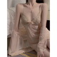 Sexy Pyjama Frauen Spitze Hosenträger Mesh Nachthemd Sommer Hausanzug Morgen Kleid Großgröße 3883 Grün (Nachtskirt + T-Trouser) M.