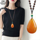 Fat Donglai Beeswax Pendant Retro Old Necklace Peace Buckle Gourd Long Sweater Chain Ethnic Fat Donglai Quality Peace Buckle Wooden Bead Chain