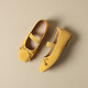ZHR Single Shoes Frauen Sommertemperament Bow weiche flache Mary Jane Lederschuhe Frauen flacher Mund Ballet Frauenschuhe AH683 gelb 39