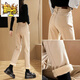 Jeans de terciopelo de primer diámetro para mujeres que usan un nuevo estilo de invierno Pantalones de algodón de caqui de caqui de patas de caza anchas hebillas de color caqui [terciopelo agregado] 13588 engrosado 26 (80 a 95 Jin [Jin equivale a 0.5 kg])