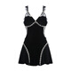 Yamulan Velvet épissé en maille en maille Deep V Plus poitrine paddle robe nocturne confortable robe extérieur à la maison ensemble féminin 3879 noir (robe extérieure + ceinture) M