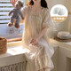 Charge de nuit à manches courtes avec poitrine nuage de coton de couleur solide pyjamas pour femmes en été sweet princess style et peut être porté à l'extérieur des vêtements de maison y671 # abricot m