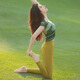 Shuangxiu yoga clothes for women 2025 new high-end and beautiful Pilates short-sleeved professional training clothes sports running suit summer ink green top leaf yellow pants suit XL 125-135