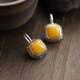 Fat Donglai same style beeswax earrings silver retro new Chinese style chicken fat yellow square sugar cube ears sugar cube earrings
