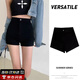 JIOESC denim shorts super shorts new summer bag hip high waist slim stretch hot pants versatile hot girl casual outer wear pants black M