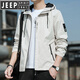 JEEP SPIRIT春装外套男士2025年新款春秋季连帽薄青年宽松夹克短款纯色褂子 K12131黑色 M 【建议-110斤】