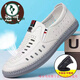 Woodpecker [really soft leather] men's summer 2025 new men's hole sandals breathable and odor-proof middle-aged sandals black [standard leather shoe size] 42 brand special offer to buy