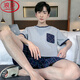 浪莎（LangSha）中老年爸爸男士纯棉睡衣夏季短袖短裤薄款老人夏天两件套装可外穿 NJR-HDE9928 L 柔软亲肤，舒适纯棉
