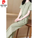 Pierre cardin fashion suit for women in summer 2025 new fashionable slim round neck short sleeve shirt straight trousers two-piece set for women 12608-Black suit 3XL [recommended 140-155Jin [Jin equals 0.5 kg]]