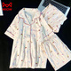 Catman (MiiOW) summer fresh cloud pure cotton yarn pajamas for women in summer short-sleeved student cute cardigan three-piece set home clothes Yunduo Cotton-9905# black love three-piece set M [Suggestion 75-100Jin [Jin equals 0.5 kg]]