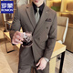 ROMON double-breasted suit suit for men business new professional formal fit groom wedding suit fashion British navy suit + vest + pants XL (suitable for 126-140 Jin Jin equals 0.5 kg)