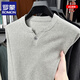 ROMON Henley collar knitted cotton long-sleeved T-shirt for men, spring and autumn casual, light and mature, simple solid color slim fit bottoming shirt top, dark gray - high-end brand M recommended 100-120Jin Jin equals 0.5 kg