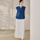 Roeyshouse French Light Are Mature Style Hochqualitätsfarbig V-Ausschnitt Shirt 2025 Sommer Neu einfaches ärmellose Top für Frauen 12356 Blau L.