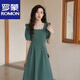 Romon FRINCHS Vestido cuadrado Cuello corto Summer Summer El nuevo diseño de nicho se siente que abraza la cintura y la falda verde adelgazante Trendy Dark Green M recomendado 97-107Jin [Jin iguala 0.5 kg]