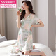 Modal new nightgown for women summer ice silk short-sleeved mid-skirt pajama thin summer women simulated summer dress quality white M9923 short/breastless pad M 160