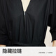 LESS春季棉质裙子女休闲气质V领收腰短袖连衣裙2N3G14110 001/本黑 S