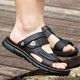 Sandalias de cuero genuinas Verano para hombres 2025 Nuevas zapatillas para hombres Sobre suave SOLO Uso sin deslizamiento Casta de mediana edad Caza de playa 9866 Negro 38