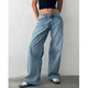 
SAKENMAO American retro low waist non-elastic washing straight jeans for women in autumn street wide-leg denim women's pants 12176 wash blue S