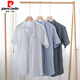 Pierre cardin men's striped short-sleeved shirt summer loose thin clothes cotton embroidered casual versatile shirt summer clothing new product 9738 black stripes M 100Jin [Jin equals 0.5 kg]