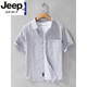 Jeep Spirit High-End-Herren-Pure-Baumwoll-Kurzärmel-Hemd japanischer Sommer-Sommer-Dünn-Streifen-Hemd Neue trendige Top 9740 Hellblau L.