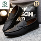 
Woodpecker summer breathable versatile and comfortable casual leather shoes British trendy men's shoes 2025 non-slip one-foot lazier shoes D829 black + height-enhancing pad 41