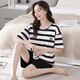 FENTEN 2025 NEUER WOVEN PYJAMAS FÜR Women für Sommer für Sommerpure Baumwolle kurzärmelige zweiteilige Sommerstreife Home Clothing YZT9855 M Damen-Stil empfohlen 80-100jin [Jin gleich 0,5 kg]