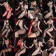 Yunmaos Schritt Open-Crotch Seidenstrahlhose Ultra-dünn einteilige Stiefmutter-Robe sexy Strümpfe Mesh Unterwäsche Charmante Schwester Black Seidenkampfanzug 9216 Hardcover