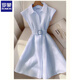 
Romon's popular skirt this summer for women's niche unique goddess style fashionable and slim French blue dress for women. Blue 2XL 130-140Jin[Jin equals 0.5 kg]