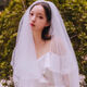 Veil light champagne color super fairy short main wedding dress simple versatile headdress marriage proposal registration small veil milky white 1 package