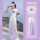 Nickybaby Girls 'Estilo chino Dopamine 2025 Nuevo chino Summer chino Summer de dos piezas Summer para niñas Summer 15117 Purple + 9889 White 130 cm
