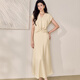 ROEYSHOUSE roe style design sense hemp kink set 2025 summer new pleated top skirt two-piece set 12392 light yellow S