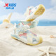 Xtep Children's Beach Shoes Summer Girls and Toddlers Knob Buckle Easy to Put on and Take Off Hollow Breathable Fashionable Versatile Sandals Moon Blue/Vanilla Yellow 30