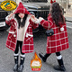 G.DUCKKIDS Koreanische Version 2025 neue Mädchen Winterkleidung verdickter Samt Wollsamtmantel mittellanger karierter Mantel im koreanischen Stil schwarz 170 cm