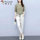 Traje de lino de algodón de algodón de algodón para mujeres 2025 Versión coreana NUEVA CASA CORTIVA Slim suelta pantalones de nueve mangas de nueve mangas jengibre [pantalones individuales] delgados 2xl