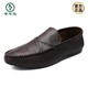 
Woodpecker summer breathable versatile and comfortable casual leather shoes British trendy men's shoes 2025 non-slip one-foot lazier shoes D829 black + height-enhancing pad 41