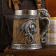 Sailoto Medieval Retro Western Dragon Totem Wooden Barrel Beer Cup Western Pterodactyl Mark Coffee Cup 600ml Faucet Wooden Barrel Beer Cup Silver 201 Steel Free