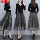 Hengyuanxiang yarn dress for women Spring and Autumn 2025 new summer high-end exquisite luxury brand temperament celebrity fake two-piece suit Black XL recommended 115-125Jin [Jin equals 0.5 kg]
