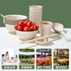 GRAREY rice husk disposable tableware bowls, chopsticks and spoon set barbecue catering banquet four-piece set food grade rice husk tableware 8 people set/bag*3 packaging