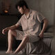 
Langsha pajamas men's ice silk short-sleeved summer thin large-size home clothes can be worn outside in summer cool plaid 2025 new style WR13077 men's L