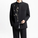 Mr. Lu's New Chinese Style Men's Dress for Engagement Irregular Suit Suit Chinese Style Stand Collar Golden Bamboo Embroidery Mao Suit Black (Suit/T01 White T/Trousers) XL