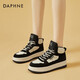 达芙妮（DAPHNE）厚底高帮老爹鞋女新款女鞋春秋款百搭学生休闲运动熊猫板鞋 黑色 单层 跟高4.5cm 38 (240mm)