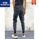 
ROMON jeans men's autumn and winter new style striped slim fit plus velvet thickened small feet trendy stretch sports casual pants men black W6623 28