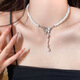 Fu Zi bow zircon light luxury tassel necklace women's necklace light luxury niche collarbone chain autumn and winter stacking accessories X1396 silver