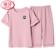 
LangSha pajamas for women in summer cotton short-sleeved cropped pants middle-aged and elderly mothers in summer thin style can wear two-piece set of home clothes blue cotton-NXF9856 M [80-100Jin [Jin equals 0.5 kg]]